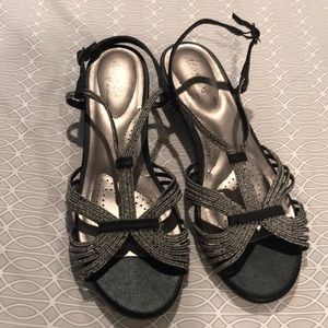 Silver and Black Low Wedge Heels